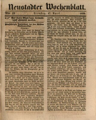 Neustadter Wochenblatt Dienstag 17. April 1838