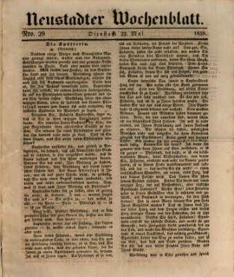 Neustadter Wochenblatt Dienstag 22. Mai 1838