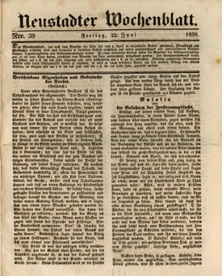 Neustadter Wochenblatt Freitag 22. Juni 1838