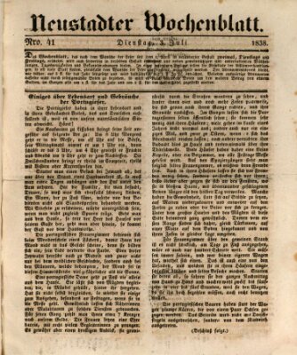 Neustadter Wochenblatt Dienstag 3. Juli 1838