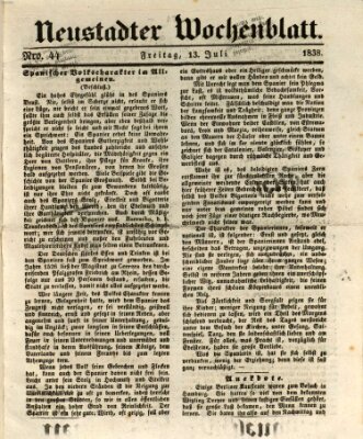 Neustadter Wochenblatt Freitag 13. Juli 1838