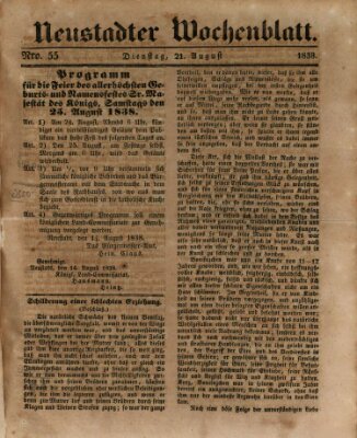 Neustadter Wochenblatt Dienstag 21. August 1838