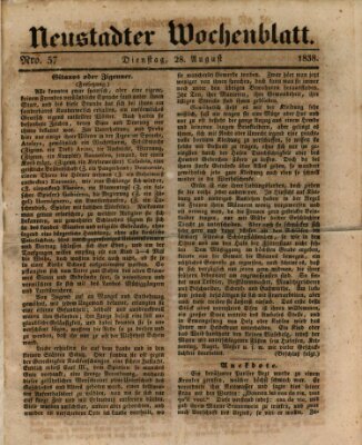 Neustadter Wochenblatt Dienstag 28. August 1838