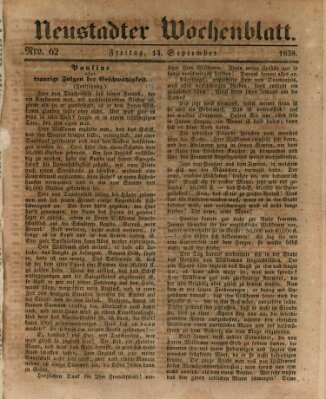 Neustadter Wochenblatt Freitag 14. September 1838