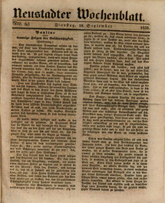 Neustadter Wochenblatt Dienstag 18. September 1838