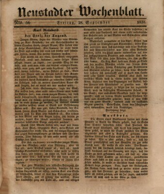 Neustadter Wochenblatt Freitag 28. September 1838