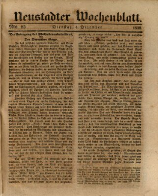 Neustadter Wochenblatt Dienstag 4. Dezember 1838