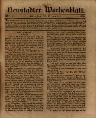 Neustadter Wochenblatt Dienstag 25. Dezember 1838