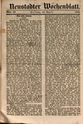 Neustadter Wochenblatt Freitag 12. April 1839