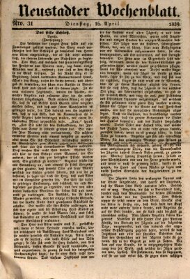 Neustadter Wochenblatt Dienstag 16. April 1839