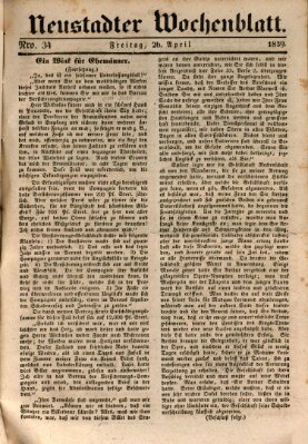 Neustadter Wochenblatt Freitag 26. April 1839