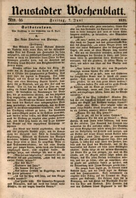 Neustadter Wochenblatt Freitag 7. Juni 1839