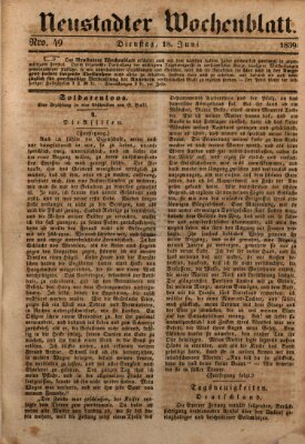 Neustadter Wochenblatt Dienstag 18. Juni 1839