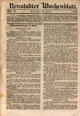 Neustadter Wochenblatt Freitag 28. Juni 1839