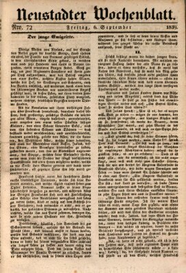 Neustadter Wochenblatt Freitag 6. September 1839