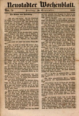 Neustadter Wochenblatt Freitag 20. September 1839