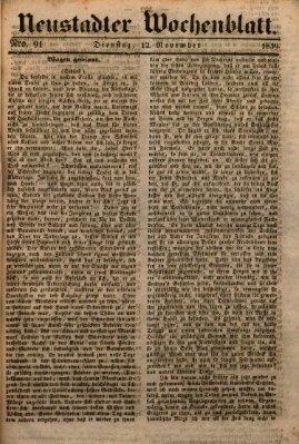 Neustadter Wochenblatt Dienstag 12. November 1839