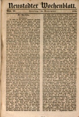 Neustadter Wochenblatt Freitag 22. November 1839