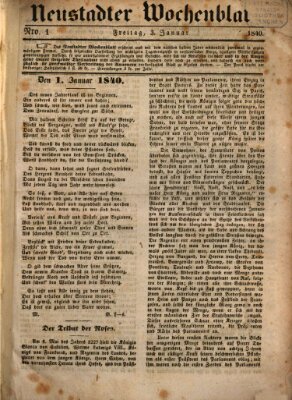 Neustadter Wochenblatt Freitag 3. Januar 1840