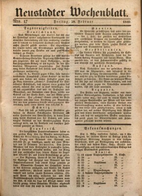 Neustadter Wochenblatt Freitag 28. Februar 1840
