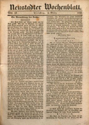 Neustadter Wochenblatt Dienstag 3. März 1840