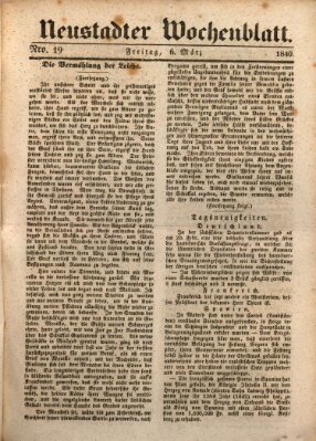 Neustadter Wochenblatt Freitag 6. März 1840