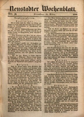 Neustadter Wochenblatt Dienstag 31. März 1840