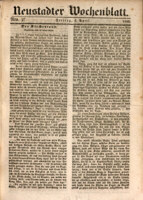 Neustadter Wochenblatt Freitag 3. April 1840