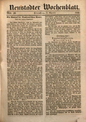 Neustadter Wochenblatt Dienstag 7. April 1840