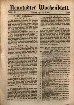 Neustadter Wochenblatt Dienstag 14. April 1840