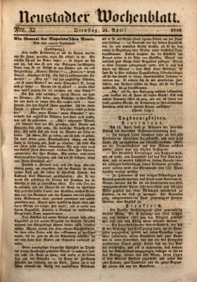 Neustadter Wochenblatt Dienstag 21. April 1840