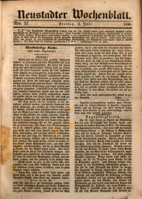 Neustadter Wochenblatt Freitag 3. Juli 1840