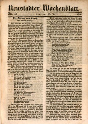 Neustadter Wochenblatt Freitag 10. Juli 1840