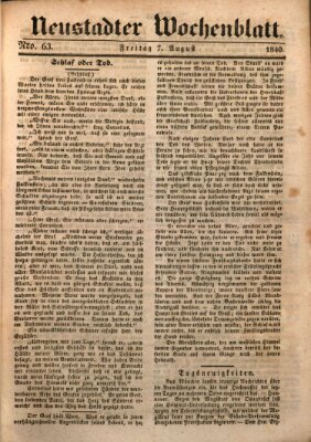 Neustadter Wochenblatt Freitag 7. August 1840