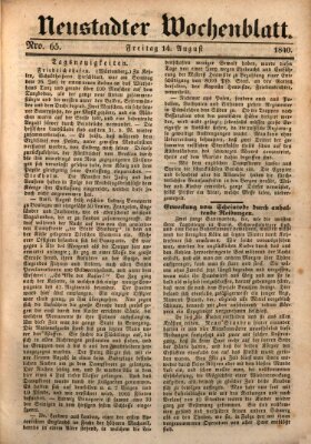 Neustadter Wochenblatt Freitag 14. August 1840