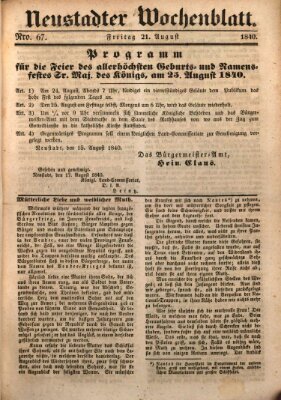 Neustadter Wochenblatt Freitag 21. August 1840