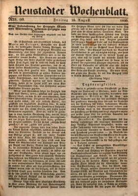 Neustadter Wochenblatt Freitag 28. August 1840