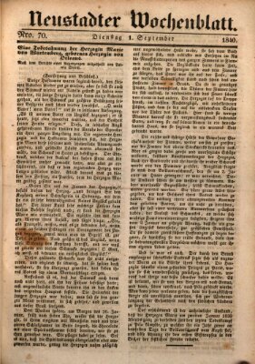 Neustadter Wochenblatt Dienstag 1. September 1840