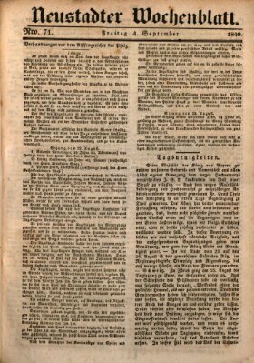 Neustadter Wochenblatt Freitag 4. September 1840