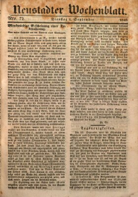 Neustadter Wochenblatt Dienstag 8. September 1840