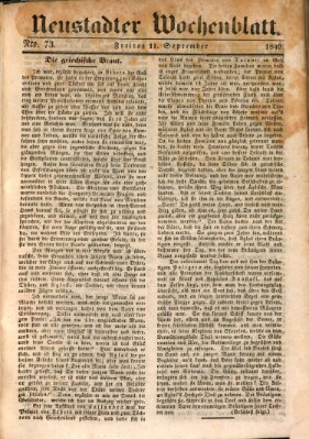 Neustadter Wochenblatt Freitag 11. September 1840