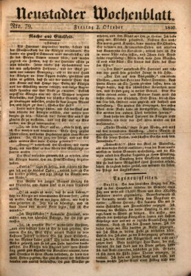 Neustadter Wochenblatt Freitag 2. Oktober 1840