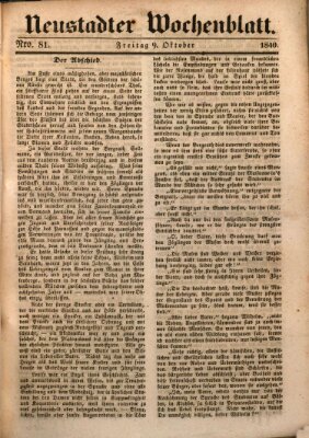 Neustadter Wochenblatt Freitag 9. Oktober 1840