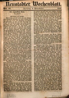 Neustadter Wochenblatt Freitag 6. November 1840