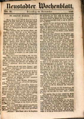 Neustadter Wochenblatt Dienstag 10. November 1840