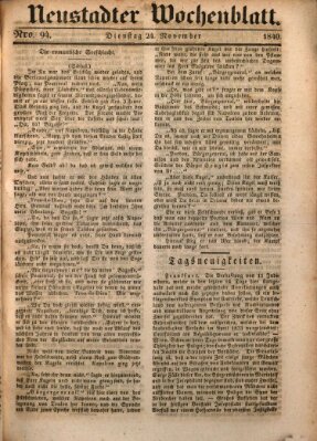 Neustadter Wochenblatt Dienstag 24. November 1840