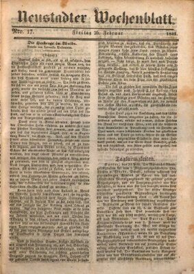 Neustadter Wochenblatt Freitag 26. Februar 1841