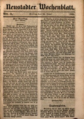 Neustadter Wochenblatt Freitag 25. Juni 1841