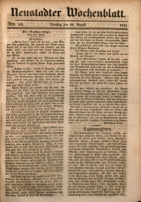 Neustadter Wochenblatt Dienstag 10. August 1841