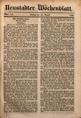 Neustadter Wochenblatt Freitag 13. August 1841